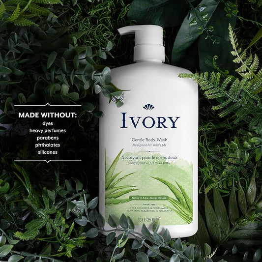 Ivory Gentle Body Wash, Designed for the Whole Family, Free of Dyes Heavy Perfumes Parabens Phthalates & Silicones, Aloe Scent, 35 oz
