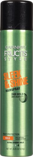 Garnier Fructis Style Sleek and Shine Anti-Humidity Hairspray, Ultra Strong Hold, Frizz Protection 8.25 Oz, 1 Count (Packaging May Vary)