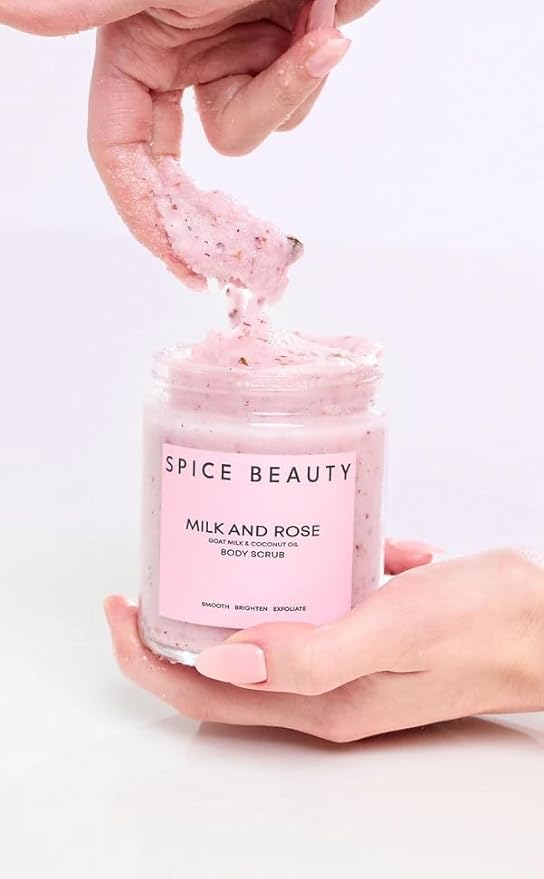 Milk and Rose Body Scrub | In-Shower Moisturizer with Hydrating Coconut Oil, Calming Roses, Shea Butter | Gentle Body Exfoliation Skincare | 9 Oz