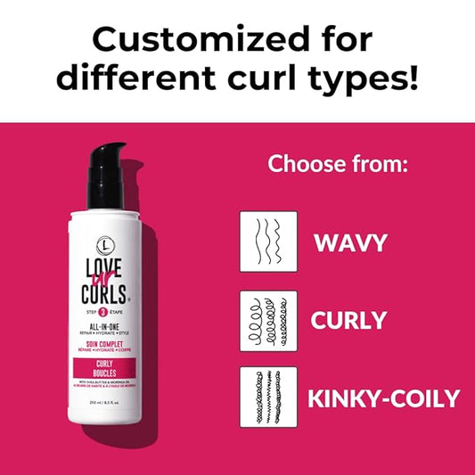 Love Ur Curls - Shampoo, Conditioner, Curly All In One Styler to repair, define and hydrate hair and Irish Sea Moss Gel for touchable hold