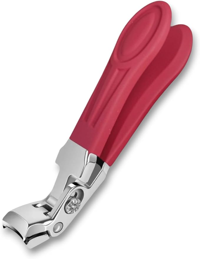 Professional Ruby Red Angled Nail Clippers for Seniors – 5'' Elegant Thick Toenail Clipper with Nail File, Ultra-Sharp Blades, Nail Catcher, Easy Grip & Safe Home Manicure & Pedicure Care Tool