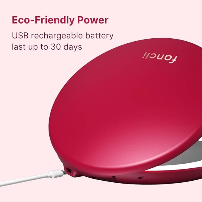 Fancii Taylor LED Lighted Travel Makeup Mirror, Rechargeable, 10x /1x Magnifying, Tru-Glow Light Technology, XL Large 5” Wide | Compact Mirror for Purses (Ruby Red)