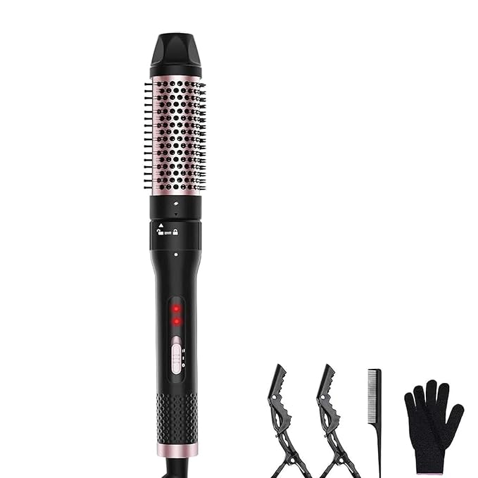 Thermal Brush, 1.5 inch Heated Round Curling Brush Hair Straightening Styler, Less Frizz Hair Hot Straightener with Detachable Head for Salon Style