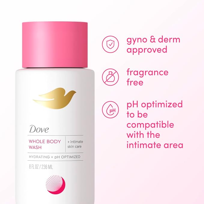 Dove Whole Body & Intimate Wash for Women - Gynecologist Tested Unscented Feminine Wash For Sensitive Skin, 8 oz