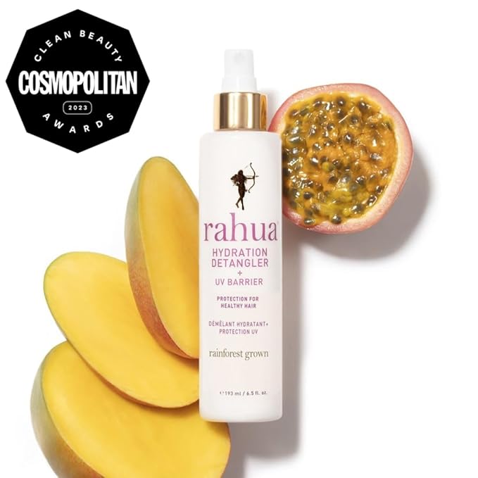 Rahua Hydration Detangler Spray + UV Barrier, Vegan Leave In Hair Spray, Conditioner for Added Shine, Damage Protection, Humidity & Frizz Control, Oil, Morete & Mango, All Hair Types, 6.5 Fl Oz