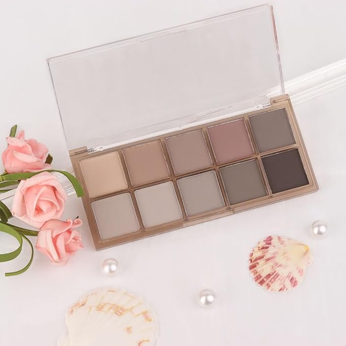 10 Colors Nude Gray Taupe Matte Eyeshadow Palette,Neutral Nude Eye Shadow Palette,Long Lasting Waterproof Travel Size Makeup Pallete,Vegan,Cruelty -free
