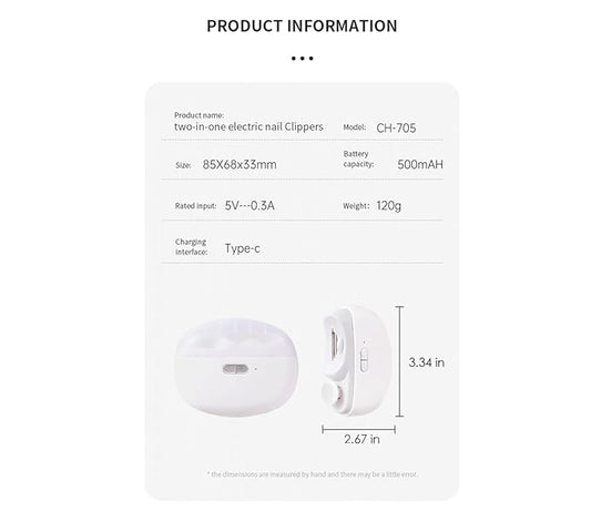 Electric Nail Clipper : Safe 2-in-1 Automatic Nail Clipper & Polisher for Baby, Senior & Adult Fingernails & Toenails | 2-Speed Smart Trimmer with Precise Easy-Clip Design | Mess-Free Grooming