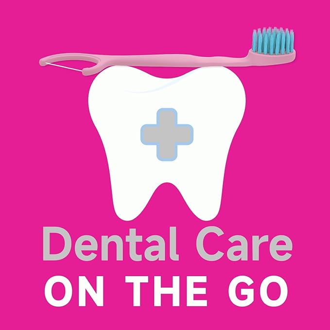 Dr. Emma Mini Brush Disposable Toothbrushes with Floss, Travel Mint Toothbrush for On-The-Go Use, 24 Packs Individually Wrapped Small Portable Toothbrush, Pink