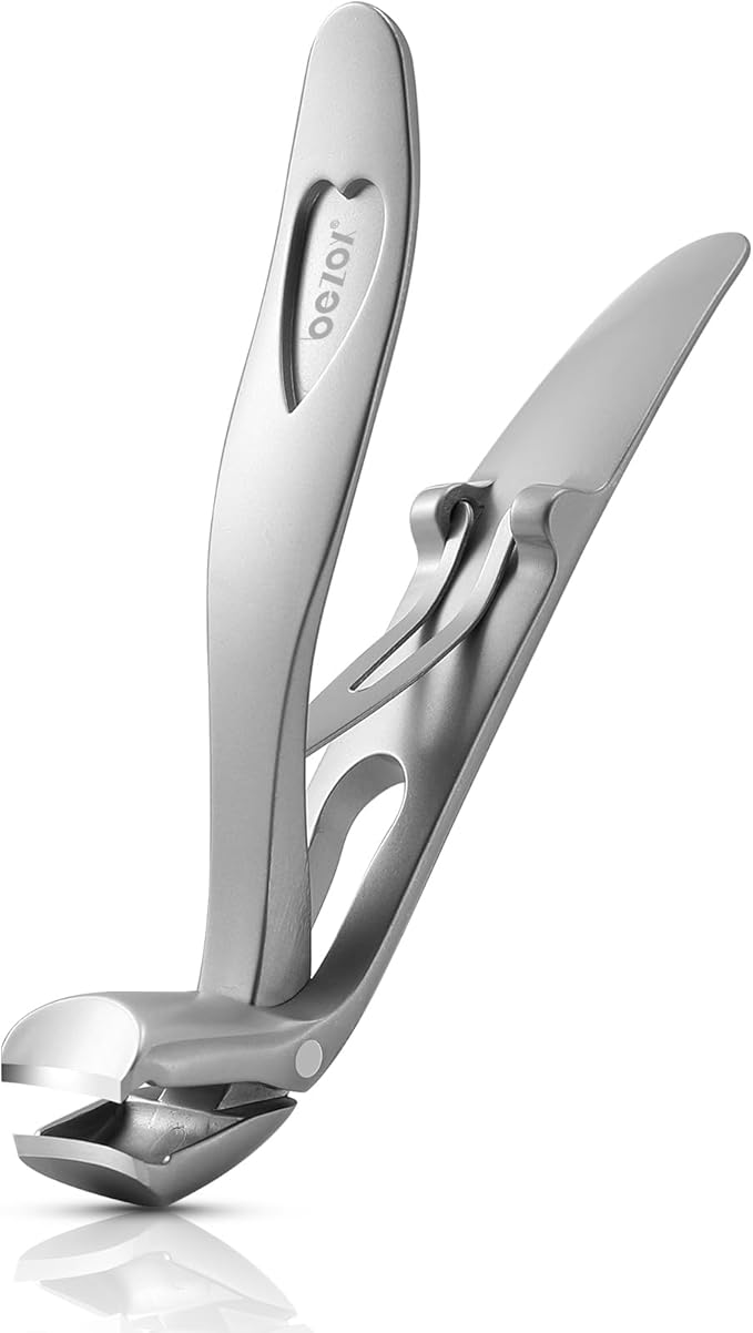BEZOX Angled Head Nail Clippers for Seniors - Ergonomic Toenail Clipper for Thick Nails, Premium Steel Nail Cutter Trimmer with Catcher for Men and Women - Silver
