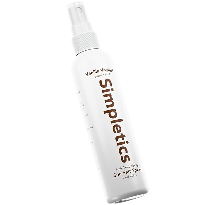 Simpletics Himalayan Sea Salt Hair Spray (Vanilla Scent) – Natural 5-Ingredient Formula for Beach Waves & Volume – Light Hold, Non-Greasy, Paraben & Sulfate Free – Unisex 8 fl oz