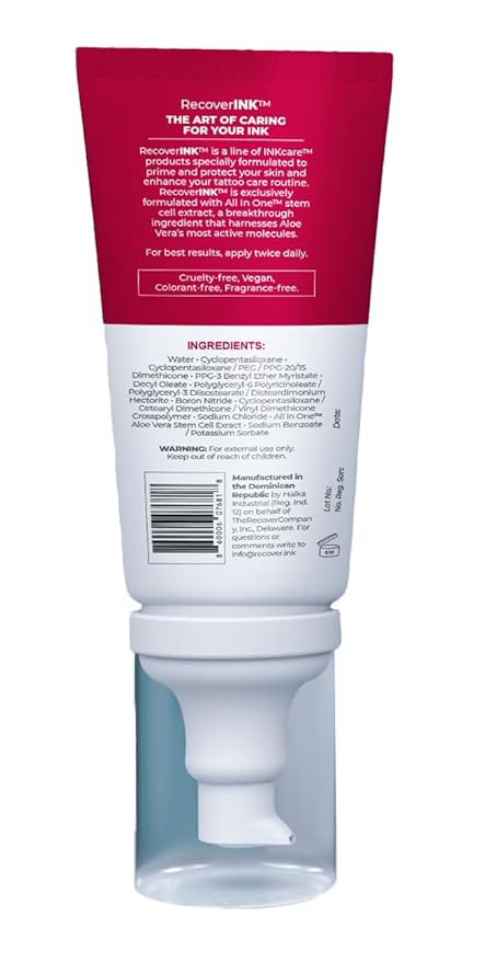 Tattoo Aftercare Lotion with Aloe Vera, 2oz, Hydrate + Heal + Highlight your ink - Recover Co, White