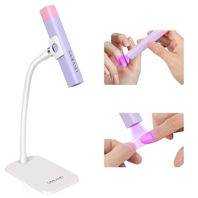 SAVILAND SSProX U V Light for Gel Nails: 8s Flash Curing 12W Nail Lamp LED Nail Lamp Hands-Free 360° Rotatable Powerful 500 mAh Rechargeable Handheld U V Light for Gel Nails with 2 Timers Home DIY