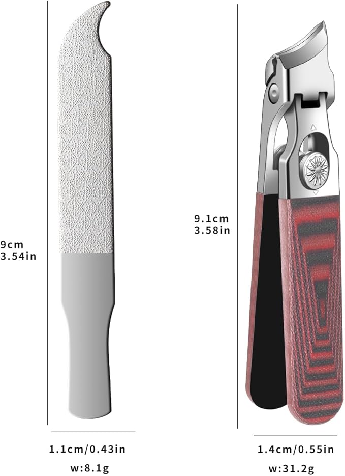 Slant Head Stainless Steel Nail Clipper for Ingrown Nail Care with G10 Handle, Edgy Toenail Clipper for Podiatrist and Elder Users, Angled Nail Trimmer with Safe Lock(Straight Red B)