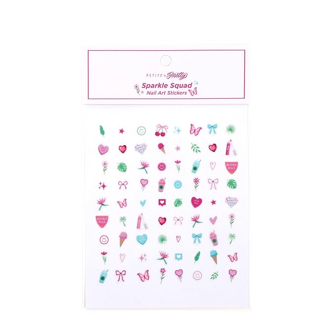 Petite N Pretty All in One Makeup Set for Kids, Tweens and Teens – Pink Mesh Bag with Lip Gloss Keychain, Hair Ties, Nail Decals, Headband, Heart Mirror, Nail File, Comb – Perfect Travel Kit & Gift