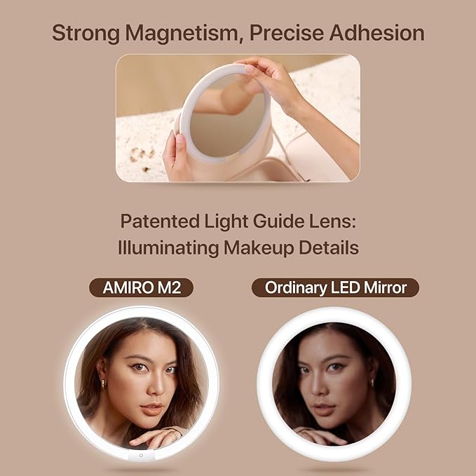 AMIRO M2 Cude Travel Makeup Bag with 5 Level Brightness & 3 Color LED Mirror, Portable Makeup Artist Organizer, Pink