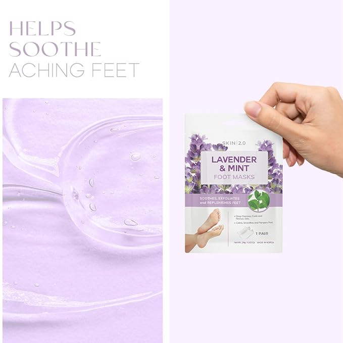 Lavender & Mint Foot Masks - Relieves Swollen Feet, Removes Odor, Relaxing & Hydrating - Dermatologist Tested Korean Skincare - Clean Beauty, Cruelty-Free, All Skin Types - 3 Pairs