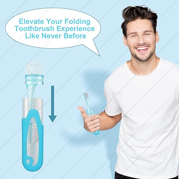 Foldable Travel Toothbrush, Portable Soft Bristles Toothbrushes Adults Size, Folding Cover Collapsible Medium Bristle Brushes Individually Wrapped Good for School Hiking Camping 4 Pieces