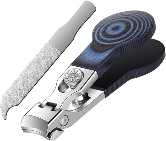 Wide Jaw Opening Nail Clippers with G10 Handle for Thick and Tough Nails, Heavy Duty Toenail Cutters for Seniors, Men and Women (Round Blue A)