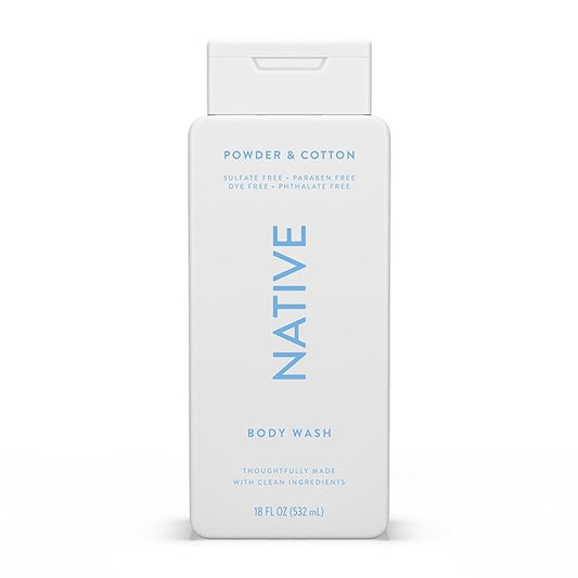 Native Body Wash for Men & Women, Seasonal | Sulfate, Paraben, and Dye Free, with Naturally Derived Clean Ingredients Leaving Skin Soft and Hydrating, Powder & Cotton 18 oz