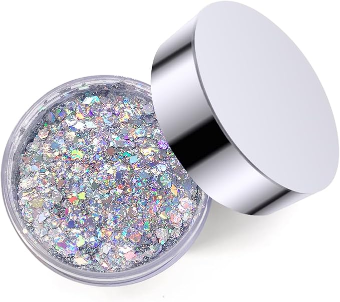 Silver Holographic - Body Glitter Gel for Body, Face, Hair - Vegan & Cruelty Free - Electric Bliss Beauty (Holographic Silver)
