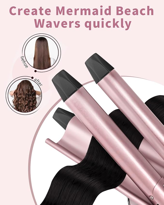 6 in 1 Curling Iron, Curling Wand Set with 3 Barrel Hair Crimper and 5 Interchangeable Ceramic Hair Curler (0.35"-1.25”), Instant Heat Up 2 Temp Wand Curler, Include Heat Protective Glove & 2 Clips