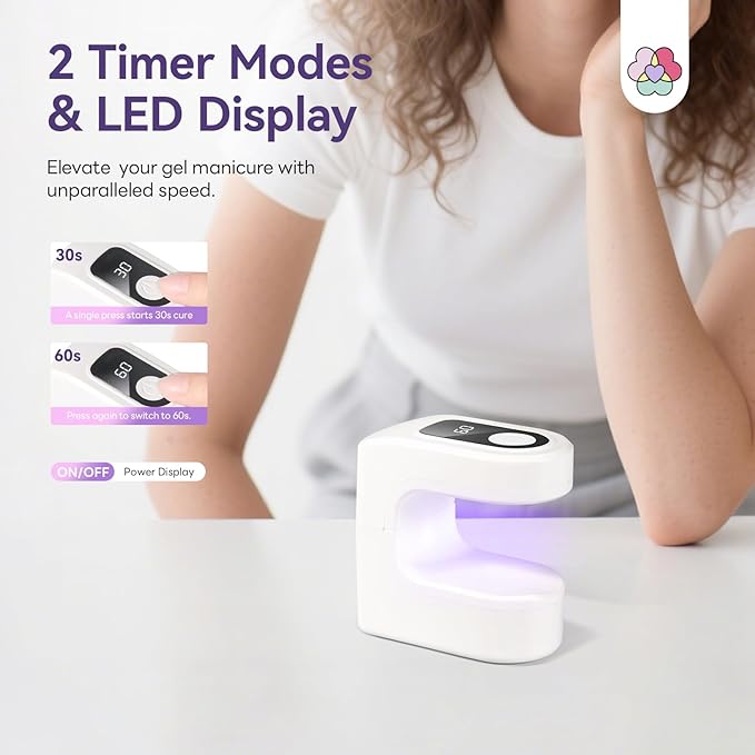 SAVILAND Essentials Mini UV Nail Lamp: 10S Rechargable Flash Cure Lamp U V Light for Gel Polish Nail U V Light LED Display 2 Timers Nail Light Portable Gel Nail Light Nail Dryer Manicure DIY Nail Art