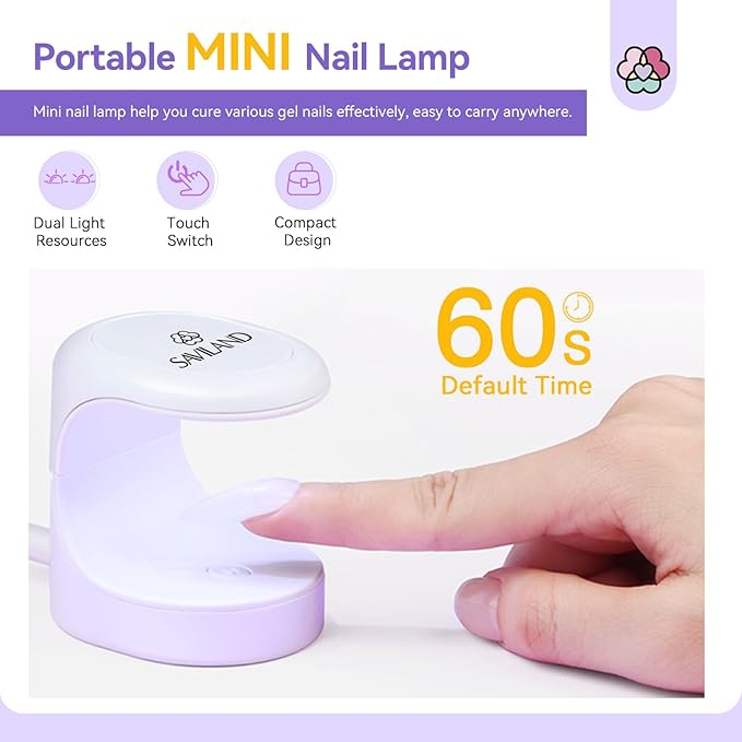 Saviland Mini Nail Lamp, Quick-Dry Gel Nail Lamp 16W, Portable U V Light for Easy and Fast Nail Extension, U V LED Curing Lamp for Manicure Starters DIY Nail Art