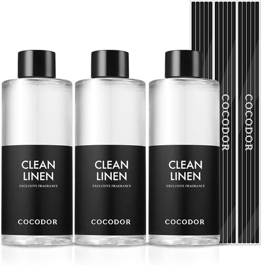 Cocod'or COCODOR Reed Diffuser Oil Refill/Clean Linen /200ml / 3 Pack/Aromatherapy, Home Fragrance, Scented Oils, Oils for Reed Diffuser, Bathroom Home Decor