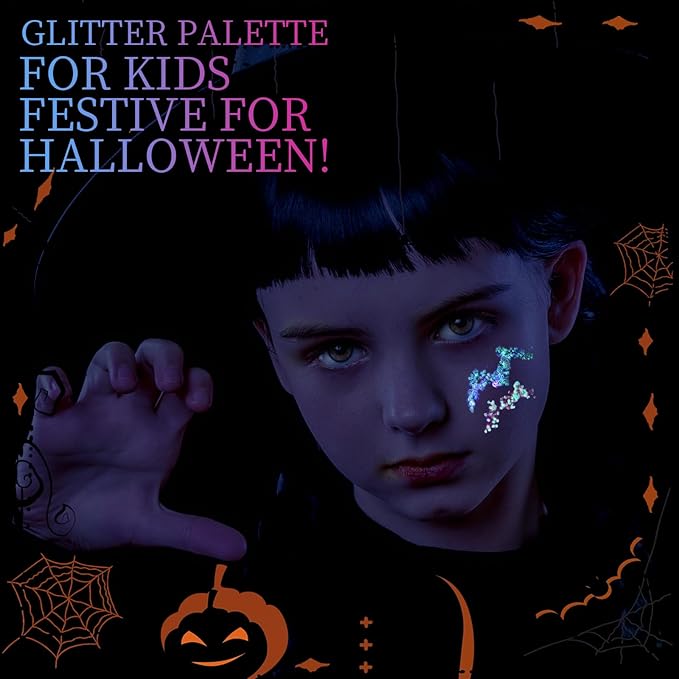 FANDAMEI Glow in The Dark Glitter, 2 Glitter Gel Palette 18 Grids Face Body Hair Glitter for Glow in The Dark Glitter Makeup, Face Glitter for Kids Women for Halloween Rave Concert Face Paint