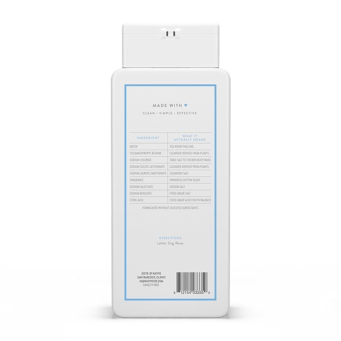 Native Body Wash for Men & Women, Seasonal | Sulfate, Paraben, and Dye Free, with Naturally Derived Clean Ingredients Leaving Skin Soft and Hydrating, Powder & Cotton 18 oz