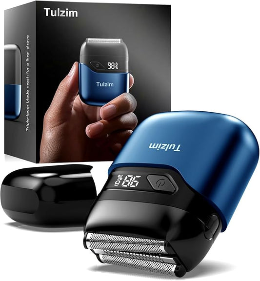 Electric Foil Shaver for Men: Portable Electric Razor for Beard/Face - 3 Floating Blade LED Display USB-C Fast Rechargeable - IPX7 Waterproof for Travel & Home,Blue