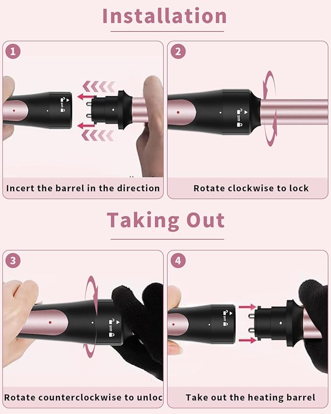6 in 1 Curling Iron, Curling Wand Set with 3 Barrel Hair Crimper and 5 Interchangeable Ceramic Hair Curler (0.35"-1.25”), Instant Heat Up 2 Temp Wand Curler, Include Heat Protective Glove & 2 Clips
