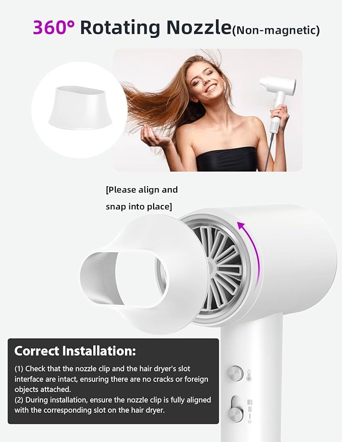 Hair Dryer, 3 Min Fast Drying-110000 RPM Professional High Speed Blow Dryer 200 Millions Negative Ionic Hair Dryer, Low Noise Hairdryer, Travel Hair Dryers for Women Men with Nozzle, White