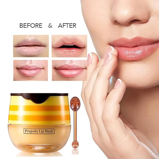 4 PCS Bee Lip Balm Honey Pot,Propolis Lip Mask Moisturizing,Reduces Lip Lines,Sleeping Lip Balm Prevention Dry and Cracked, Lip Scrubs Exfoliator (Honey & Cherry & Mint & Strawberry)
