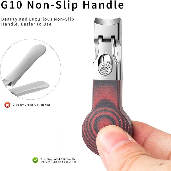 Large Opening Nail Clipper for Effortless Daily Trimming, G10 Handle Toenail Clipper Cutter for Seniors, Stainless Steel Nail Clipper for Thick Nail (Round Red A)