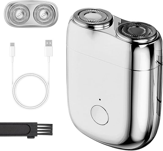 New Model Mini Dual-Head Electric Shaver, Dual Head Shaver, 2025 New Upgrade Pocket Shaver Mini Shavers for Men, Washable Double Head Razor (Silver)