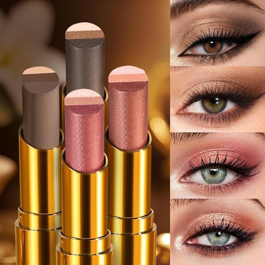 Eyeshadow Stick Makeup – Tri-Color Eye Shadow, Blendable Cream Glitter Eyeshadow Stick for Long-Wear Beauty Looks, Smudge-Resistant & Easy to Apply – Pearl Earth Tone