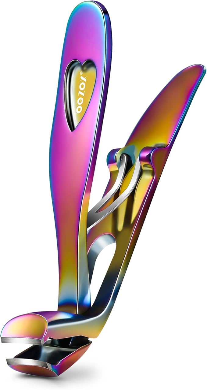 BEZOX Angled Head Toe Nail Clippers for Seniors - Ergonomic Toenail Clipper for Thick Nails for Elderly, Finger Nail Clippers with Catcher for Men and Women - Rainbow