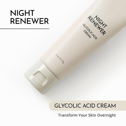 MAELOVE Night Renewer Night Cream with 2-in-1 Glycolic Acid Treatment, Unscented, For Sensitive Skin
