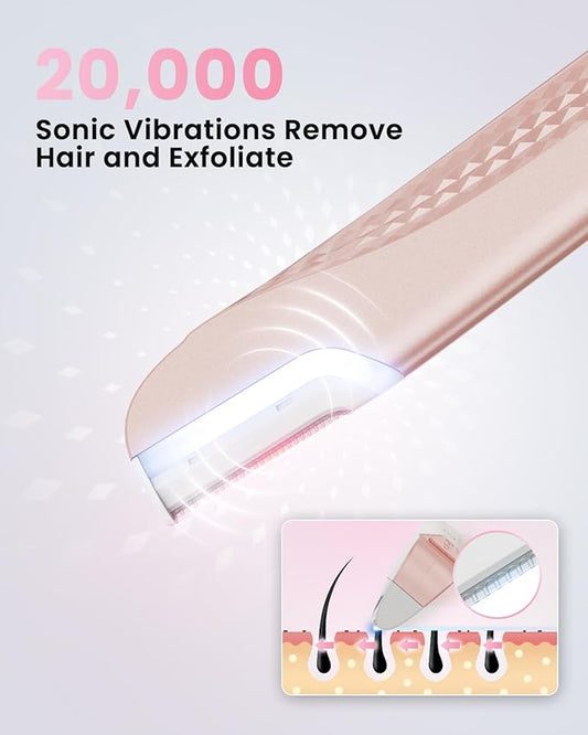 Dermaplane Razor For Women Face, 3 Adjustable Dermaplaning Tool, Facial Hair Removal Razors with Led Light for Peach Fuzz,Rechargeable Sonicsmooth Facial Hair Remover with 8 Replacement Blades (Pink)