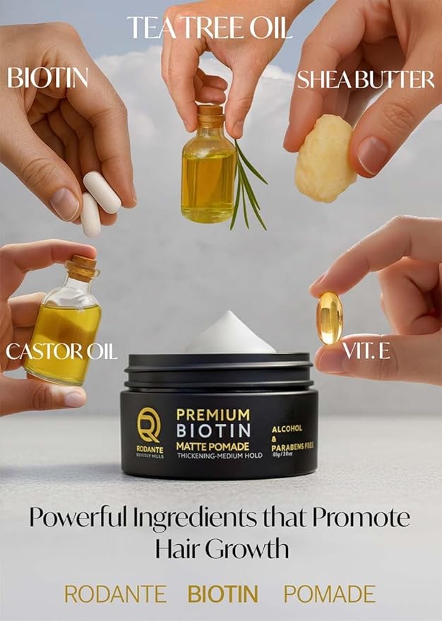 Biotin Matte Cream Texture Paste Clay Pomade, Premium Thickening Cream Medium Hold & Anti Hair Loss and Hair Growth Support for Thinning Hair for Men 85 g / 3 oz