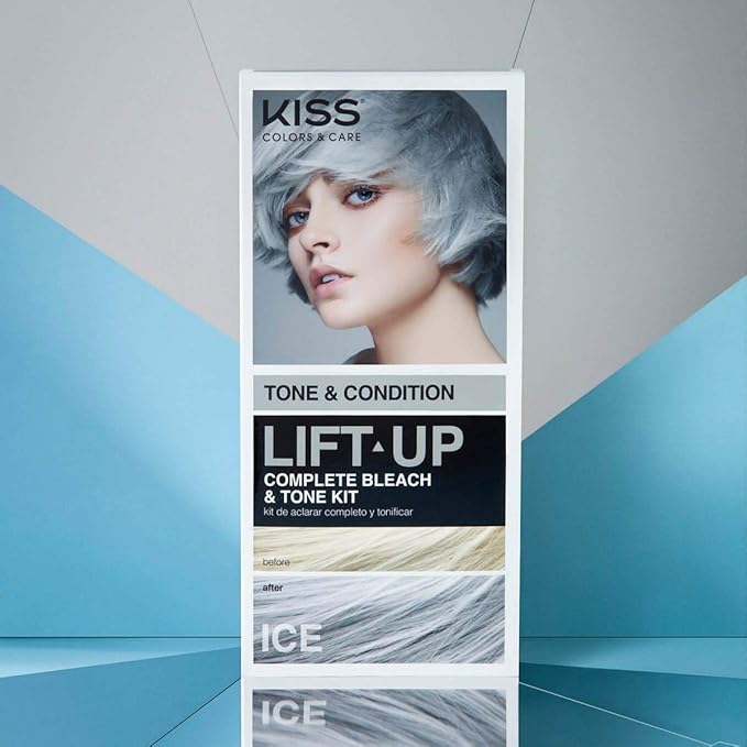 KISS Lift Up Complete Hair Bleach Kit with Revitalizing Plex Serum to Protect from Damage, Maximum Strength to Lighten Dark or Resistant Hair, Complete DIY 6-Pc Kit