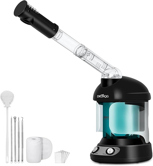 Facial Steamer, Nano Ionic Face Steamer for Facial Deep Cleaning Portable Ozone Steamer with Extendable 360° Rotating Arm, Humidifier for Home Salon Spa or Personal Care (Black)