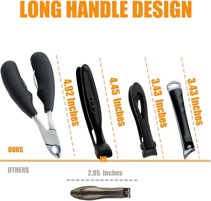 Precision Stainless Steel Heavy Duty Angled Head,Wide Jaw Clippers for Seniors,Ingrown Toenail,Thick Nail.Extra-Long Handle, Extra-Large Slanted Nail Cutter. Men,Women,Elderly.Stocking Stuffers.7Pcs