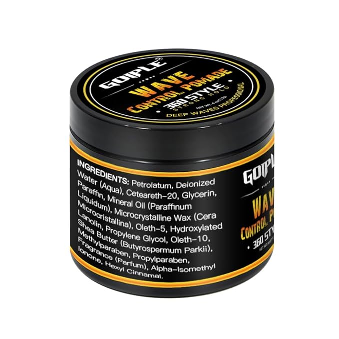 Natural Wave Pomade for Men Strong Hold, Easy Wash 360 Training Hair Cream, Grease Promotes Layered Waves, Moisture, Control and Silky Shine (with Travel Size)