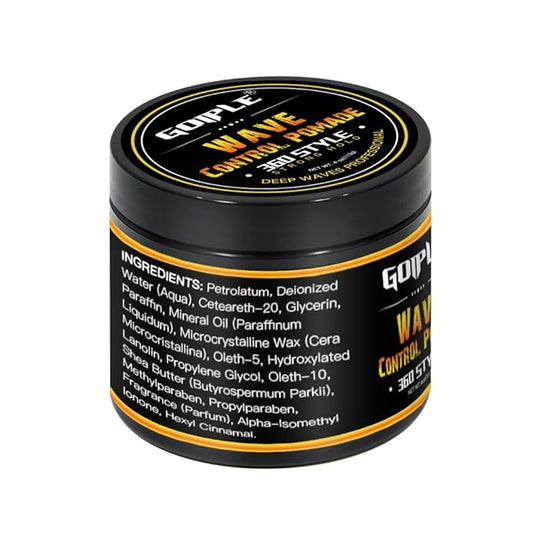 Natural Wave Pomade for Men Strong Hold, Easy Wash 360 Training Hair Cream, Grease Promotes Layered Waves, Moisture, Control and Silky Shine (with Travel Size)
