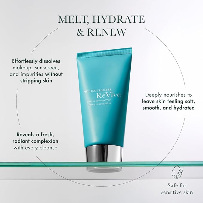 RéVive Melting Face Cleanser - Makeup Remover Cleansing Gel to Melt Away Makeup, Dirt & Impurities from the Skin - Enriched with Olive, Macadamia & Jojoba Oil to Hydrate & Soften Skin (100ml)