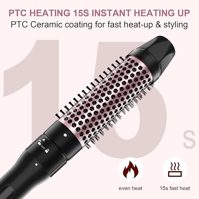 Thermal Brush, 1.5 inch Heated Round Curling Brush Hair Straightening Styler, Less Frizz Hair Hot Straightener with Detachable Head for Salon Style
