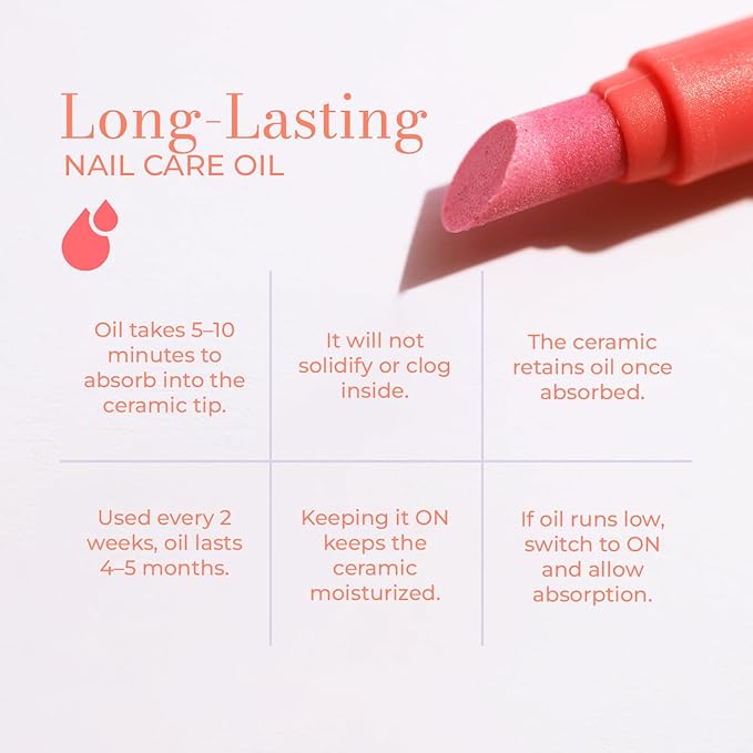 Cuticle Oil Pen 3-in-1 Ceramic Nail Buffer & Cuticle Remover – Moisturizing & Strengthening Nail Care for Dry, Damaged, Brittle Nails. (Pink)