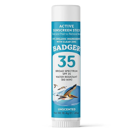 Badger Mineral Sunscreen Face Stick SPF 35, 97% Organic Unscented Zinc Oxide Travel Sunscreen, Coral Reef Safe Travel Size Stick, .65 oz